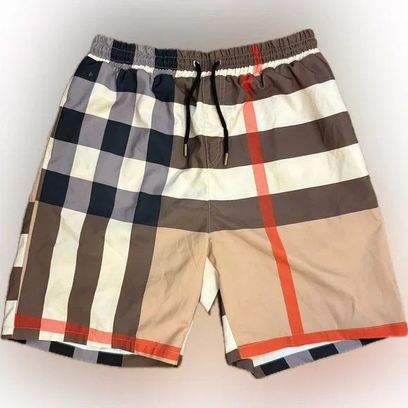 Burberry Men's Check Board Shorts - Tan and Red - Picture 2 of 6